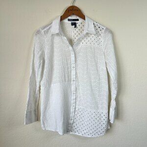FDJ French Dressing Jeans Top Womens Medium White Patchwork Eyelet Tunic M